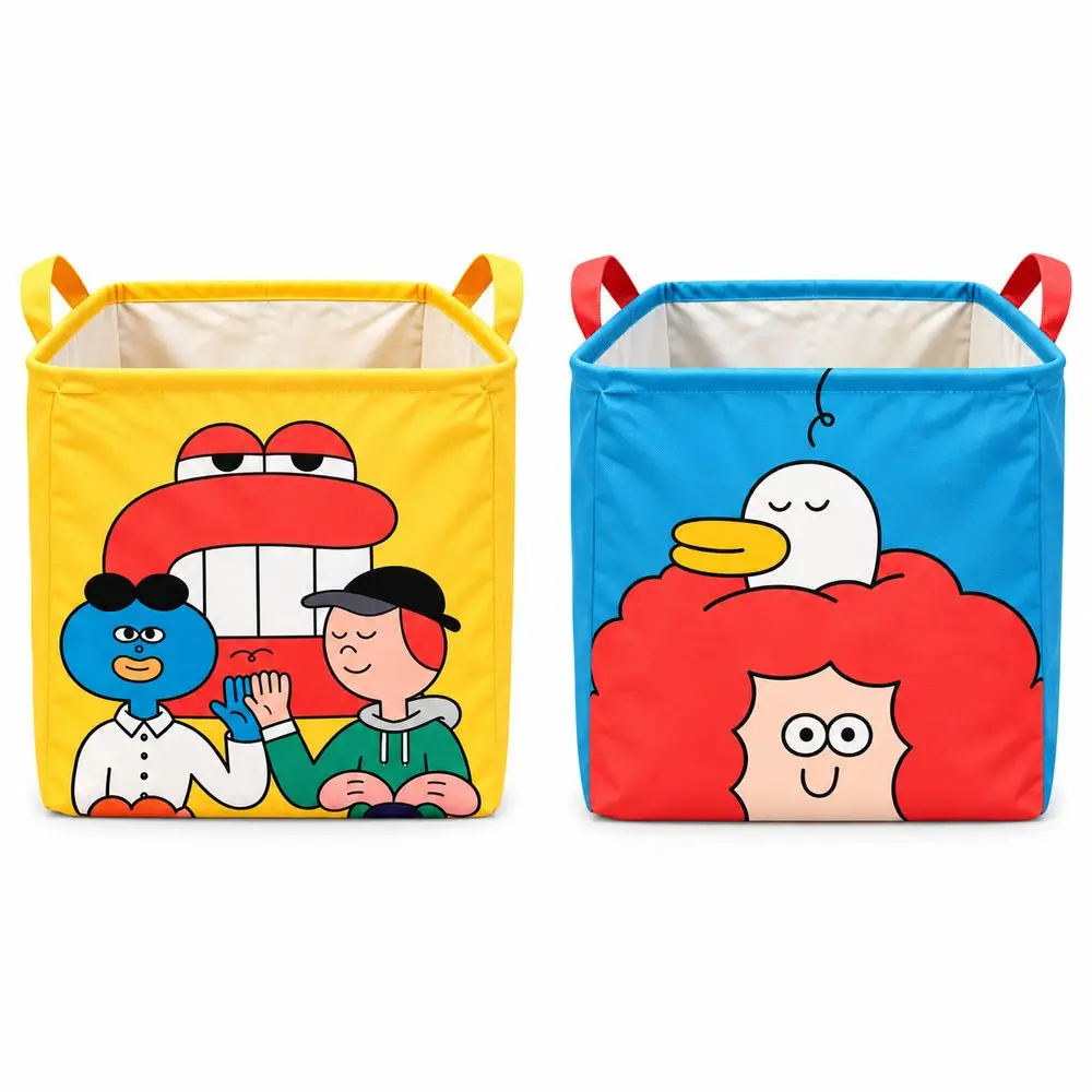Waterproof Foldable Storage Basket Fabric Carry Handles Car Trunk Organizer Square Shape Cartoon Pattern Laundry Basket