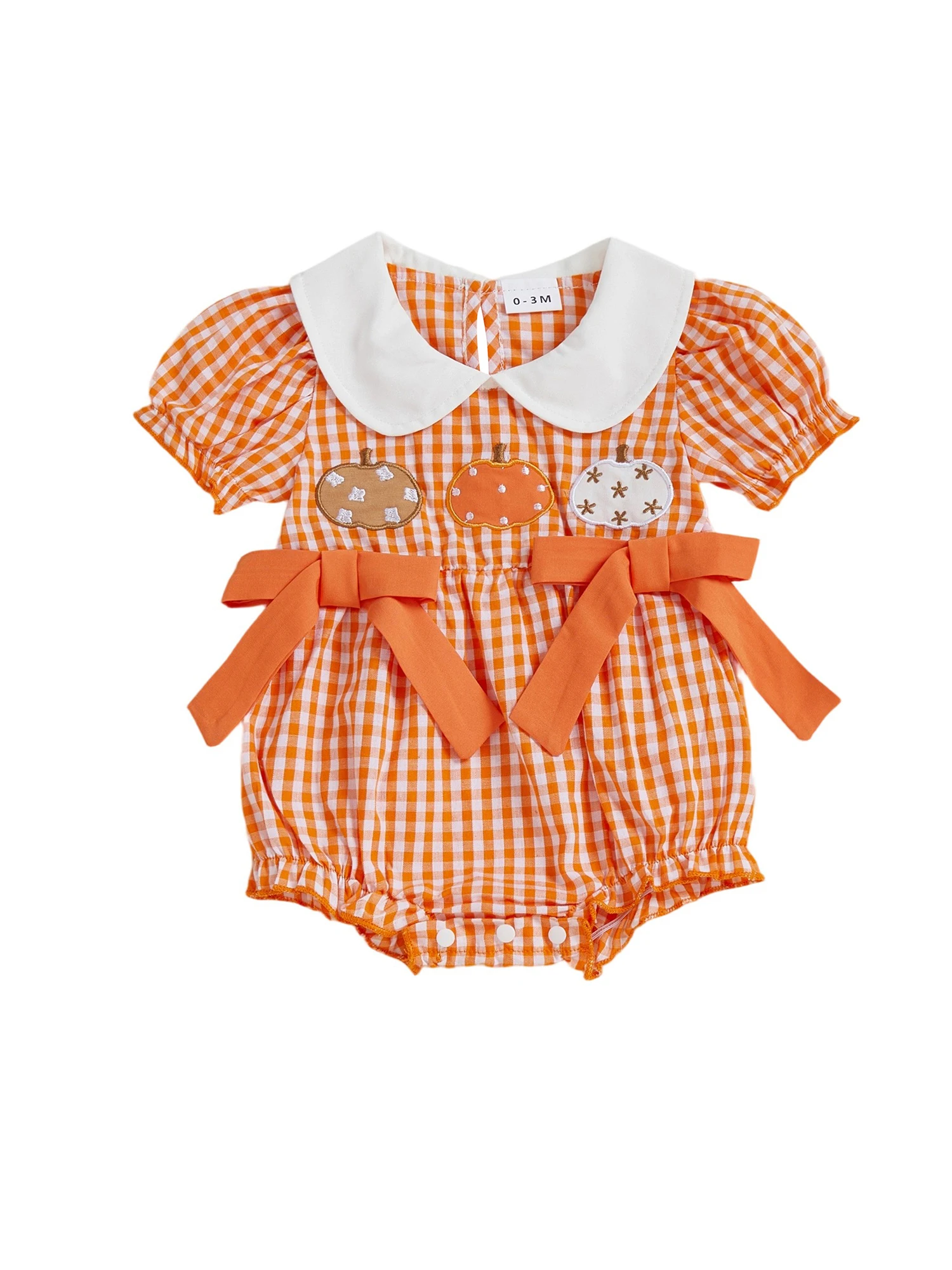 

Infant Halloween Costume Short Sleeve Pumpkin Embroidered Romper Baby Girl Doll Collar Playsuit Toddler Fall Outfit