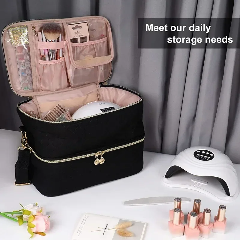 Portable Nail Polish Storage Bag Double Layer Multifunctional Manicure Tool Handbag Organizer Foldable Makeup Bag 30/40 Grids