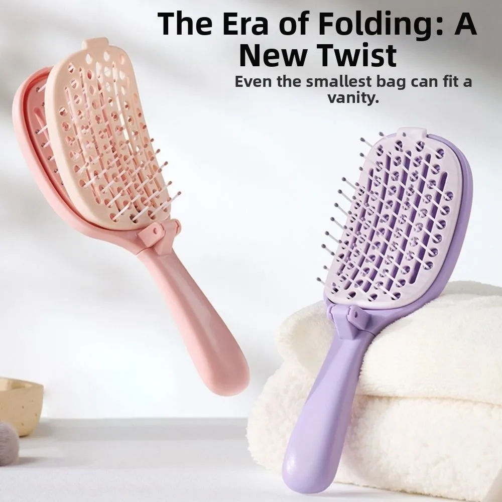 New Foldable Self-cleaning Hair Brush Purple Color Hairstyling Supplies Hair Brush Portable Salon Hair Massage Scalp Comb