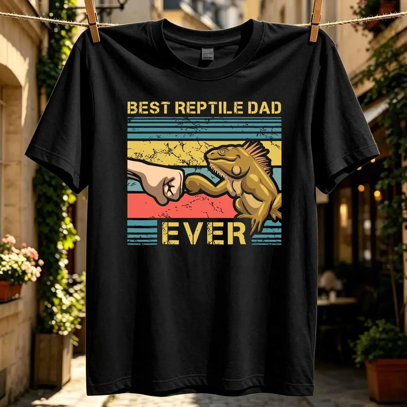 washed T Shirt Mens Iguana Dad Funny Lizard Father Reptile Animal  vintage Washed Breathable Versatile Comfortable Slightly