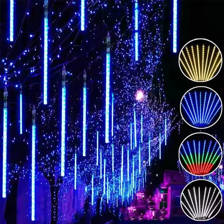 

Meteor Lights Outdoor Waterproof Shower Rain Pipe LED 30cm 50cm 8/10 Tubes Icicle Snow Fall Christmas Tree String Lights
