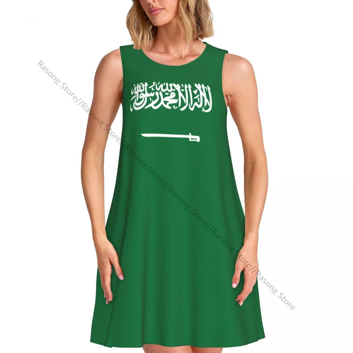 Vestido de mujer con bandera de Arabia Saudita, vestido largo sin mangas con cuello redondo