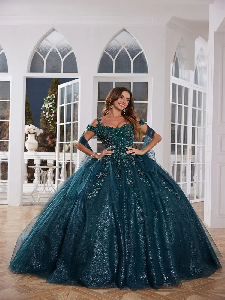 Vestidos Quinceanera com renda frisada, vestido de baile longo de tule, vestido de festa noturno querido, vestidos de baile, luxo, 2024