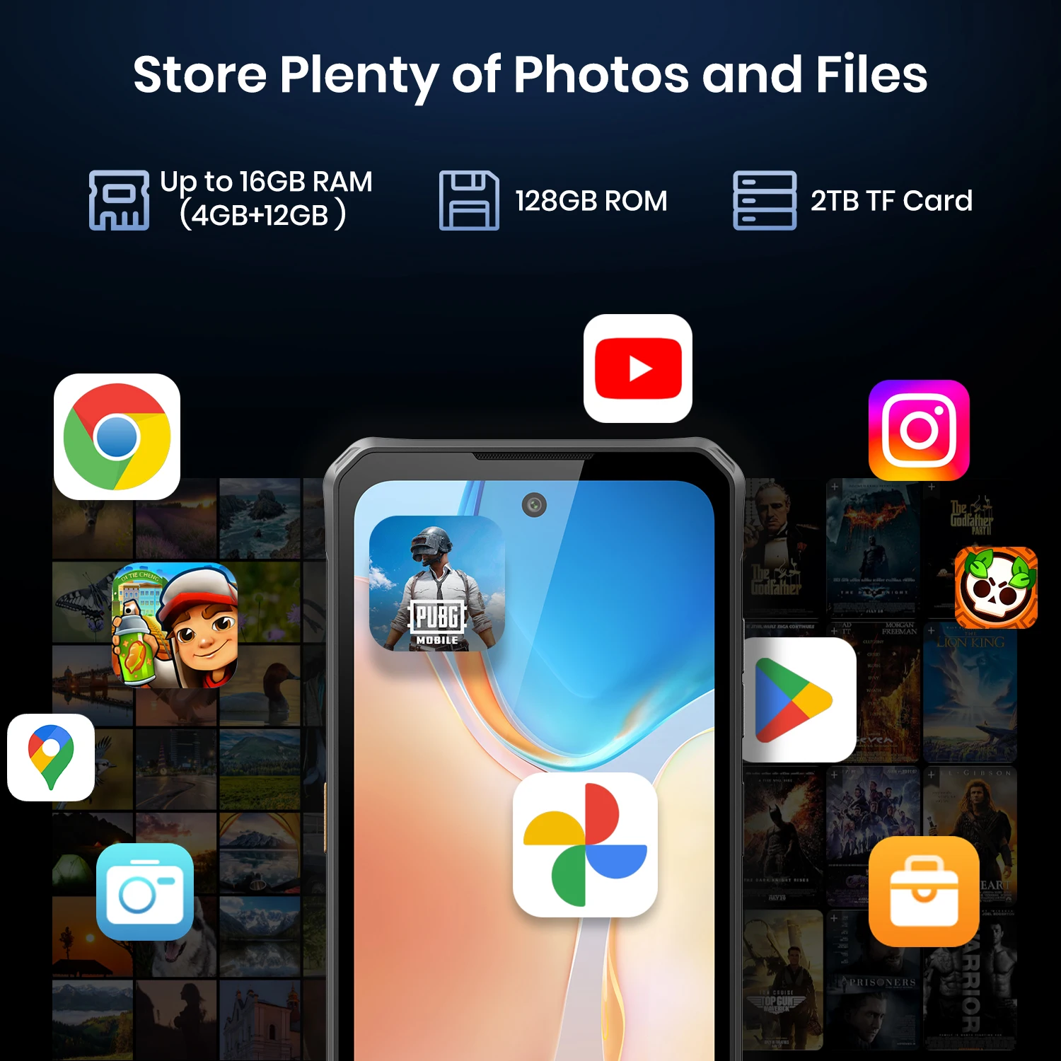 Fossibot F114 Ultra-thin Rugged Phone 4GB+128GB Unisoc T615 50MP 5000mAh Smartphone Android 15 NFC Finprint&Facial Mobile Phone