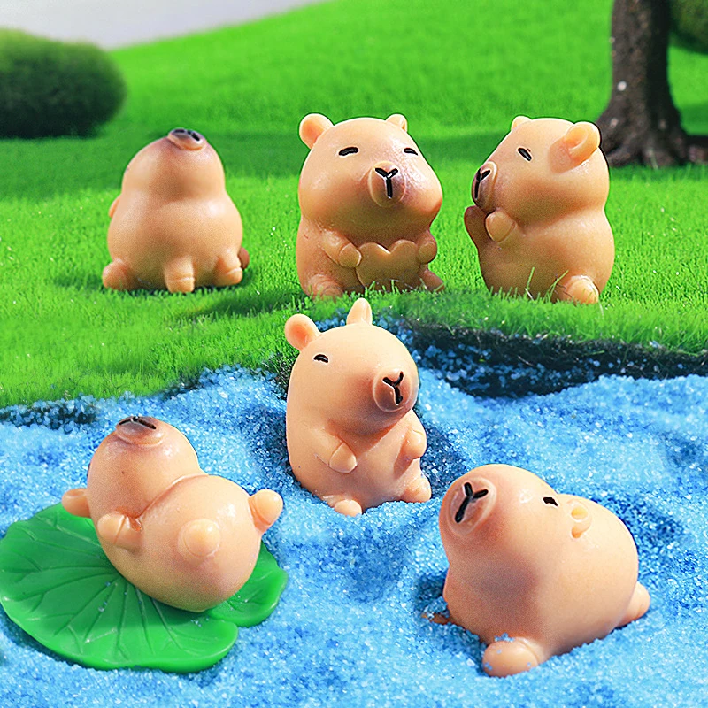 Cartoon Cute Capybara Figurines Car Interior Ornaments Mini Capybara Simulated Animals Model Micro Landscape Decoration