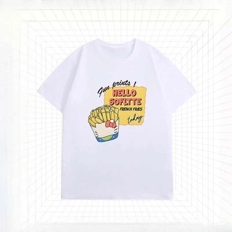 

Новинка 2025 года, модная быстросохнущая футболка с короткими рукавами и 3D принтом картофеля фри, летний дышащий повседневный топ