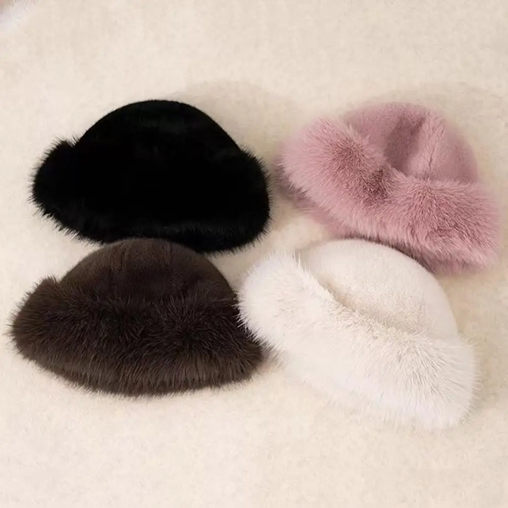 Women's Fashion Fur Cap Fur Hat Autumn And Winter Fur Hats Mongolian Hat Brimless Plush Fluffy Skiing Riding Warm Caps