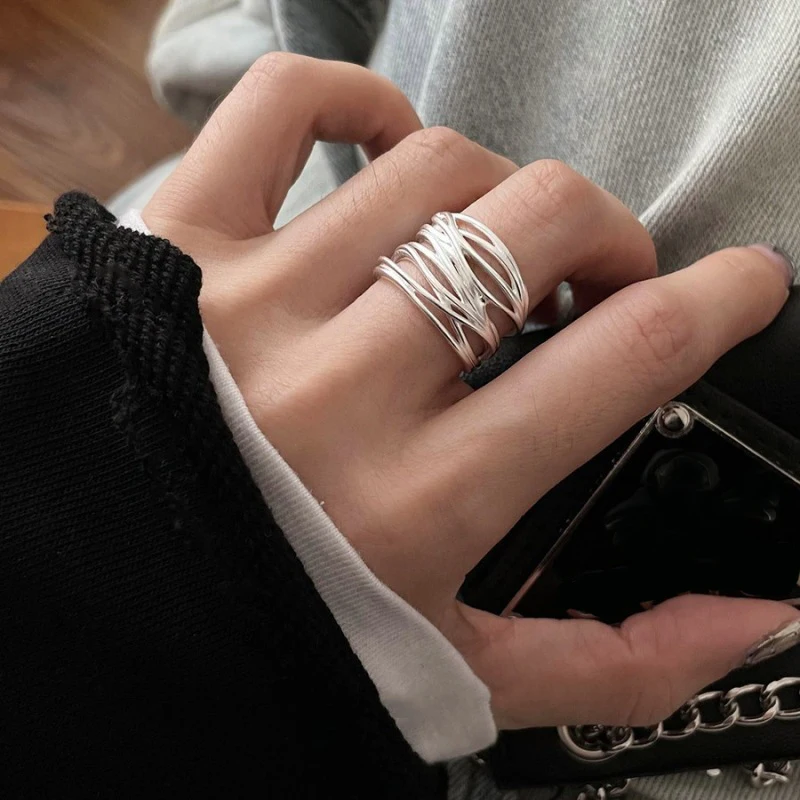 VENTFILLE Ringe aus 925er-Sterlingsilber, modisch, Hip-Hop, Vintage, für Paare, hohle Linien, Punk, Thai-Silber, Party, verstellbarer Schmuck