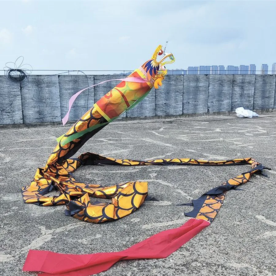 10m Big Scale High Pole Dragon Dance Product With Head Flying Dragon Ribbon Festival Christmas Celebration ( Not Include Pole)