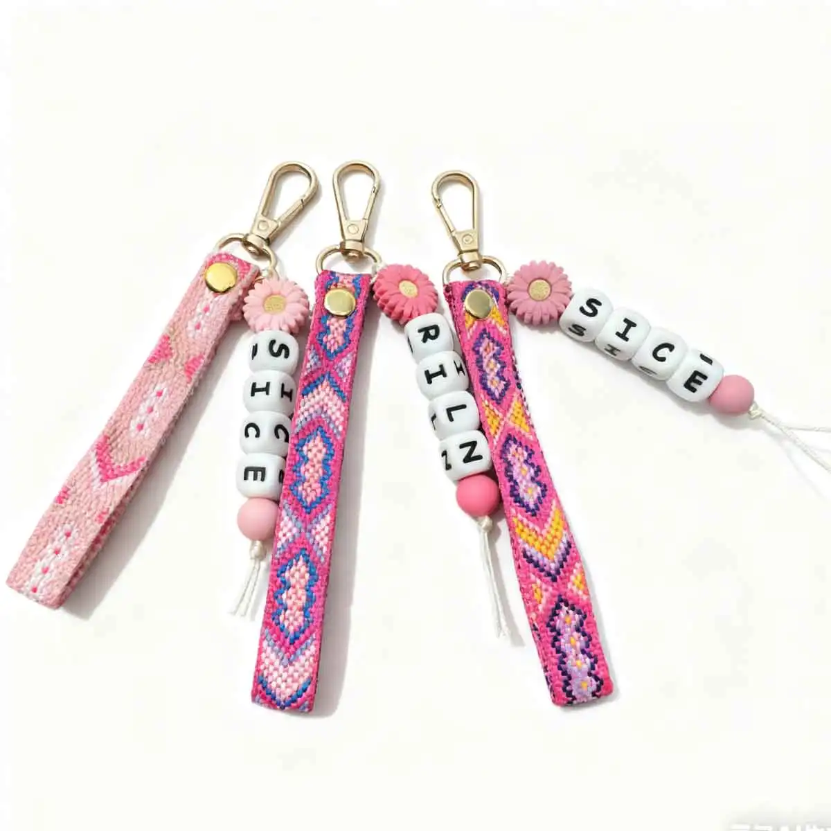 Custom Daisy Keychain, Bohemian Bag Charm