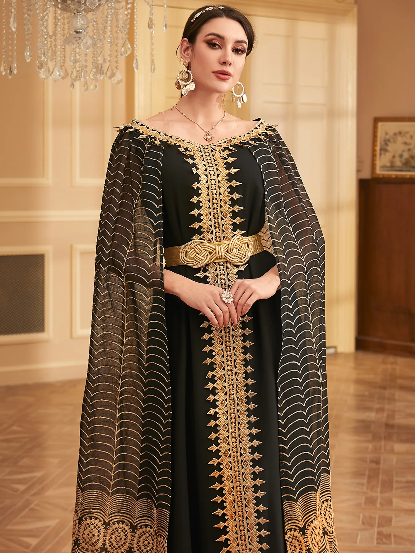 Nowe czarne abaje hafty dla eleganckich muzułmanek sukienka z rękawami pelerynowymi Marocain dubaj turcja Kaftan sukienek Kebaya wieczór