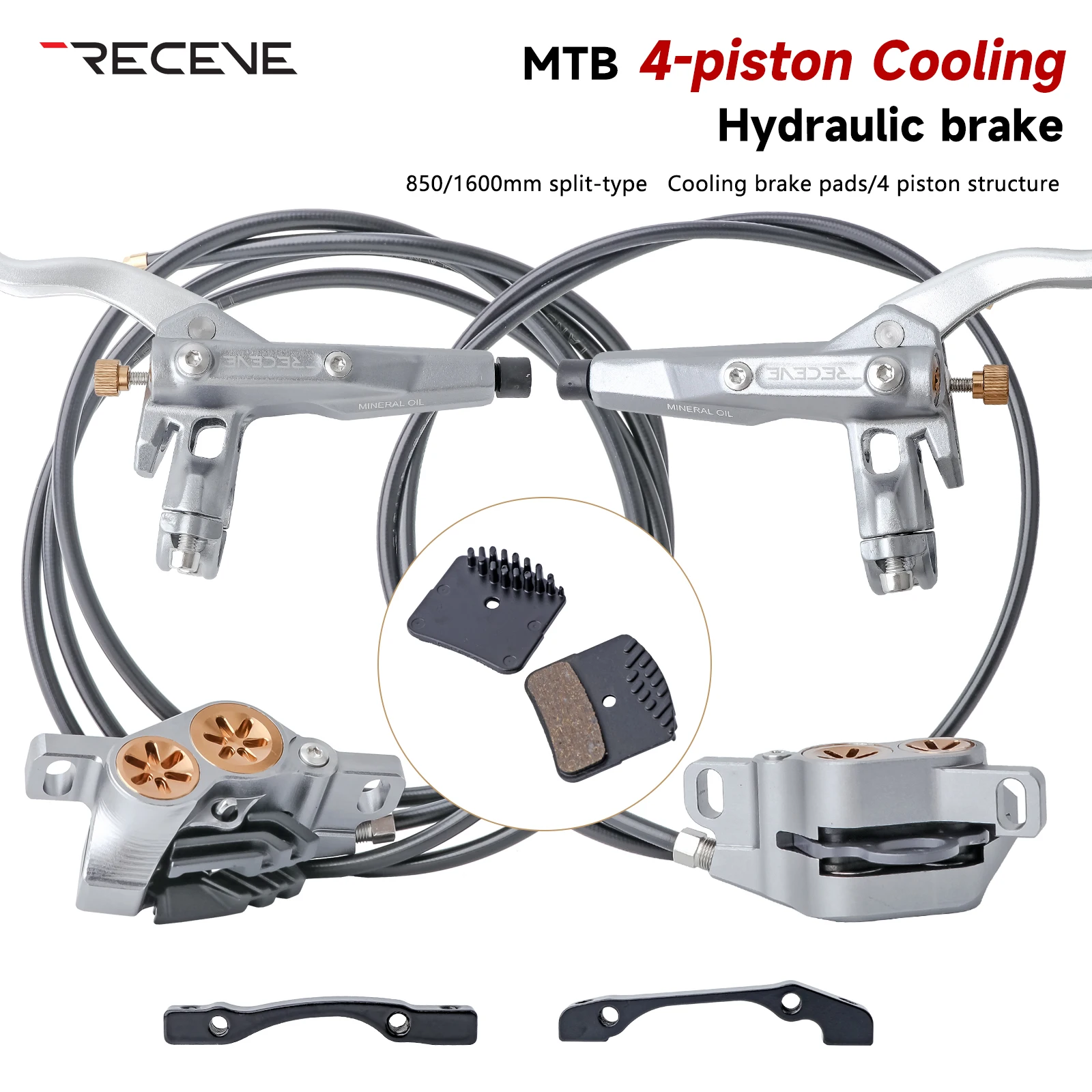 

RECEVE M4 Hydraulic Brakes Mtb Split-type Cooling Oil Brake 4 Pistons Bicycle Hydraulic Brakes 850/1600 Mountain Bike Discs 160