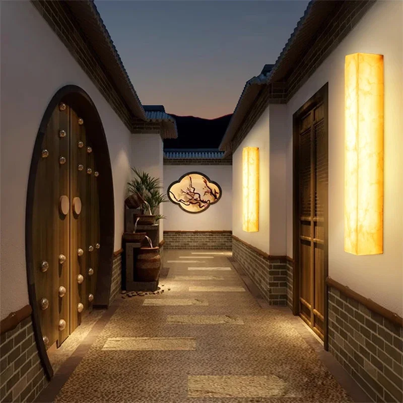 SOFEINA Contemporary LED Brass Marble Outdoor Wall Lamps Electric Waterproof Balcony Hallway Courtyard Villa Gate Hotel