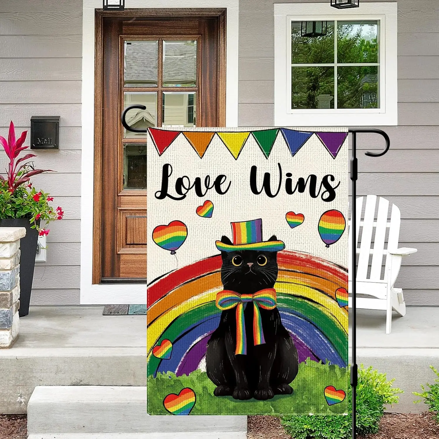 DLZDN Love Wins Pride Black Cat Garden Flag 12×18 Inch Double Side Vertical Burlap Farmhouse Yard Flag Gay Lesbian LGBT Pans IIC