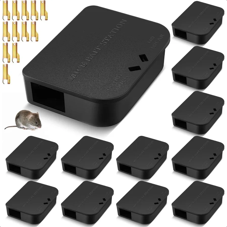 12 Pcs Mouse Bait Stations Mouse Stations with Keys Traps Keeps and Pets Indoor and Outdoor Only for Small Mice Bait Not Includ