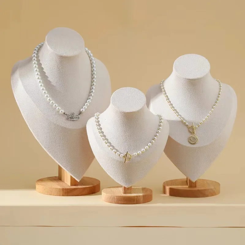 High Quality Model Bust Show Exhibitor Velvet Jewelry Display Necklace Pendants  Mannequin Jewelry Stand Organizer  Beige S M L