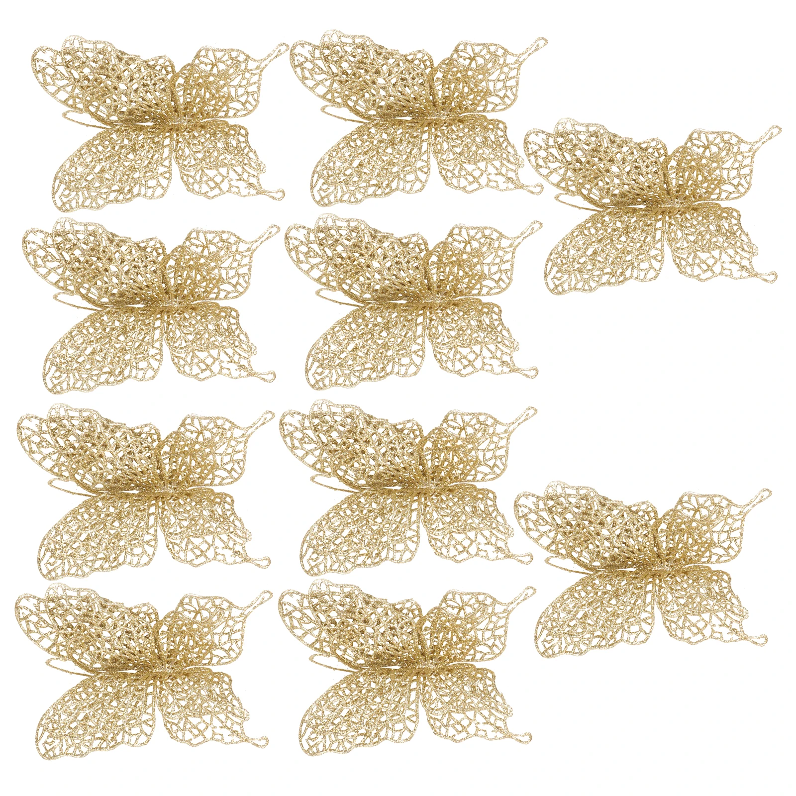 

10PCS Golden Christmas Butterfly Decorations Glitter Pendant Xmas Tree DIY Party Festival Ornament Vivid Design New Year