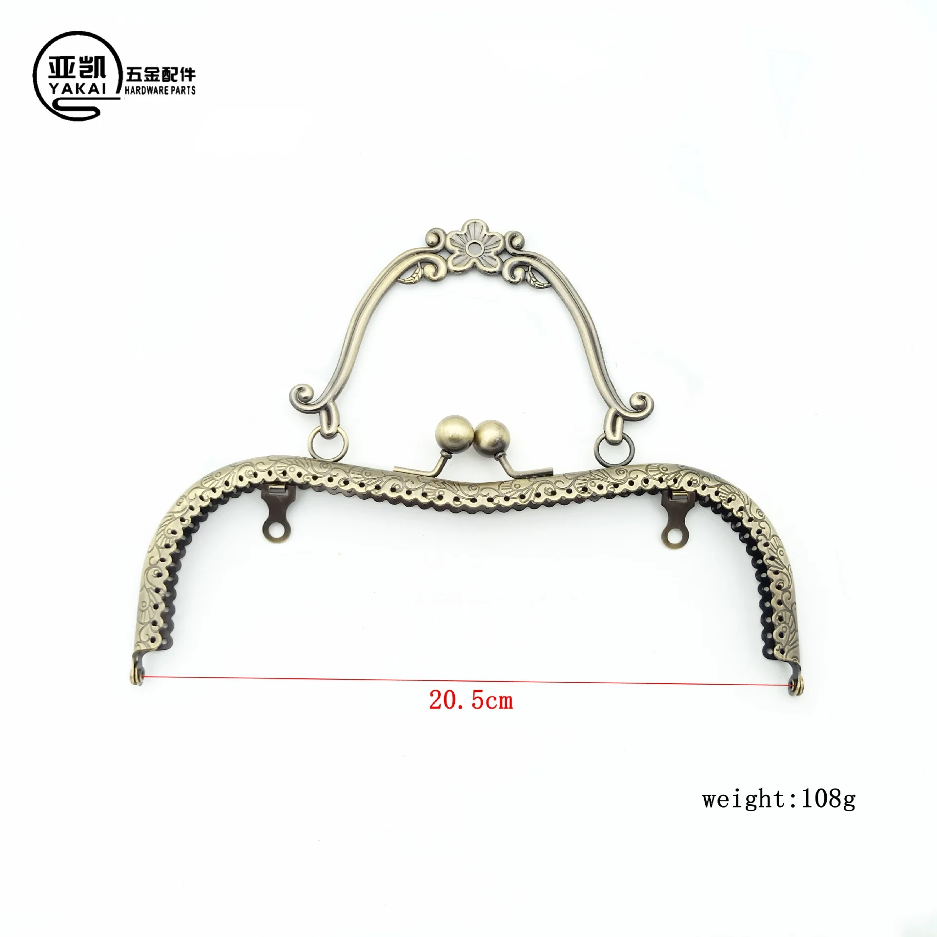 20.5CM Retro Embossing Flower Golden Metal Kiss Bucket Purse  Frame For Bags Handle Clasp To The Bag DIY Accessories