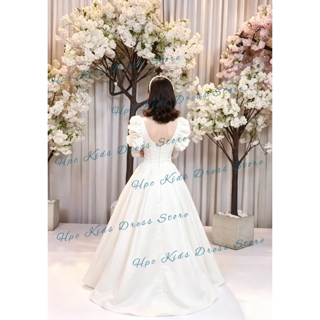 Custom Ivory Off-Shoulder Flower Girl Dress Floral Applique Wedding  A-Line Gown Party Bridesmaid Formal Event
