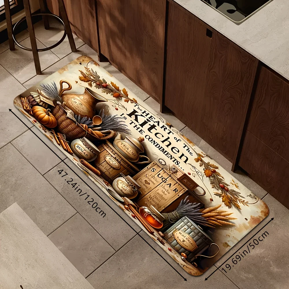 1pc Creative Multicolor Vintage Bottle Jar Kitchen Print Rug, Soft Non-Slip Machine Washable Kitchen Mat, Rectangular Low Pile