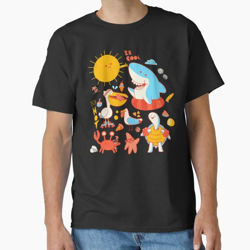 

Cool and hot Funny Shark Ahhh Time to Relax Summer humor gift T shirt for men Large size Tops S-6XL mens clothing