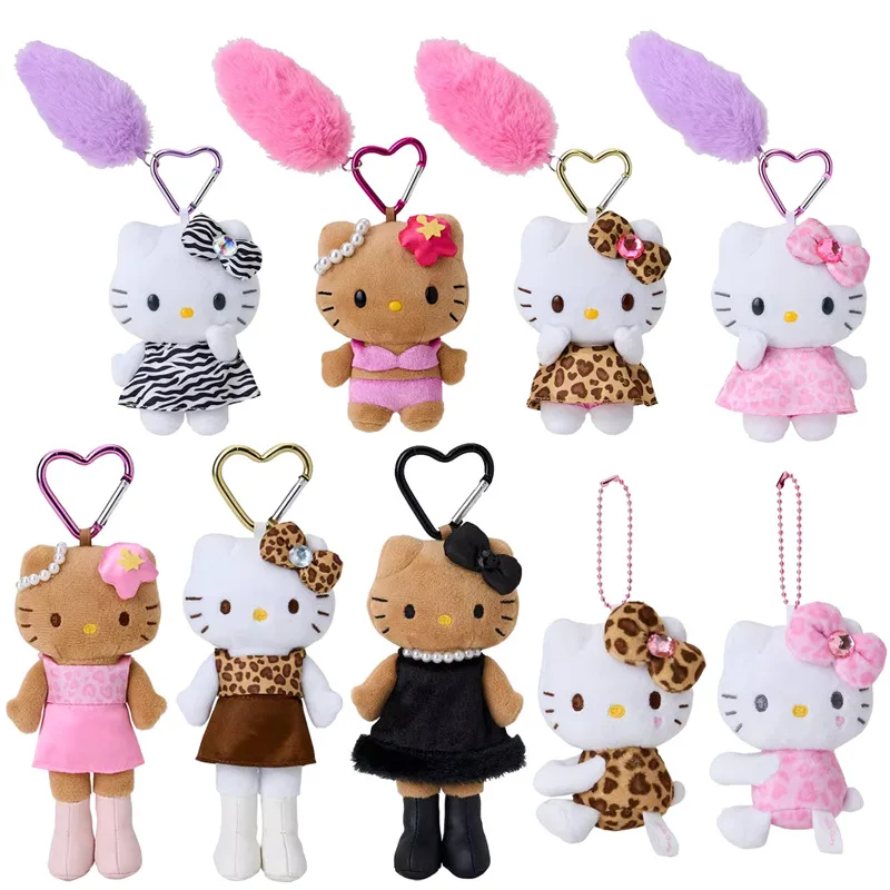 

Hello Kitty Leopard Print Long Legs Plush Doll Keychain Kawaii Black Skin Kt Cat Fluffy Stuffed Toy Pendant Birthday Gift