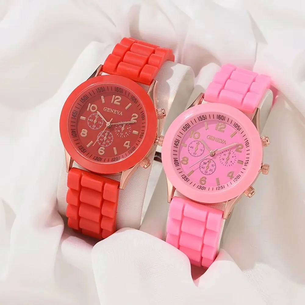 2pcs silicone watch fashionable and beautiful colored jelly student sports women's sports watch