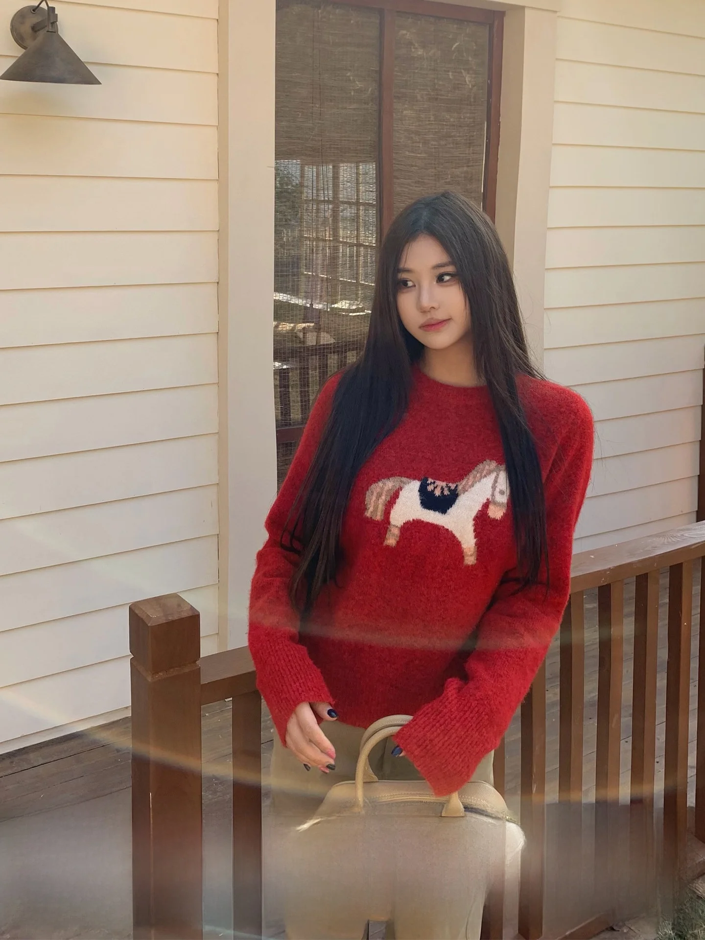 Retro Style Red Knitted Sweater for Women