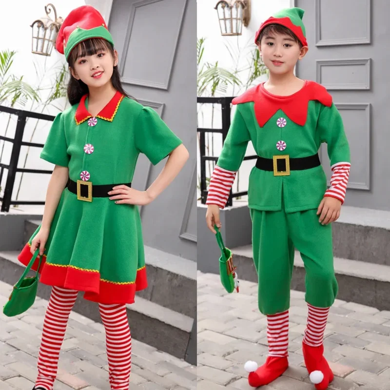 Halloween Christma Santa Claus Elf Costume Kids Adult Family Matching Clothes New Year Outfit Girls Boys Santa Claus Cosplay Hat