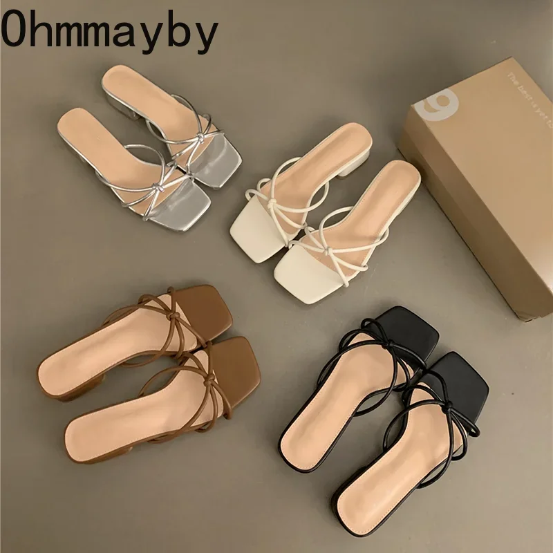 Designer Open Toe Women Slippers Fashion Narrow Band Slides Ladies Outdoor Low Heel Sandal Summer Women's Shoes