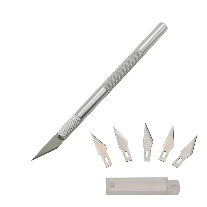 Metal Scalpel Knife Non-slip Cutter Carving Engraving Craft Knives +5pcs Blades #11 for Mobile Phone DIY Hobby Repair Hand Tools