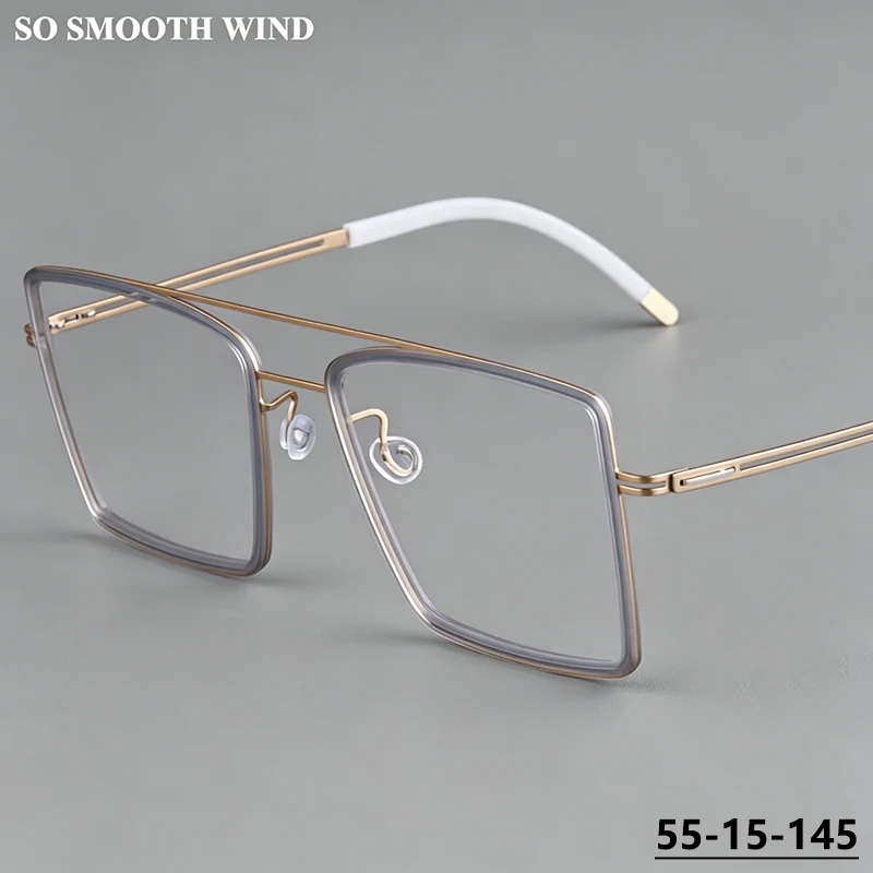 146MM Retro Double-beam Mens Square Glasses Large Head Eyeglass Wide Face Titanium Spectacles Women Screwless Pilot Eyewear New