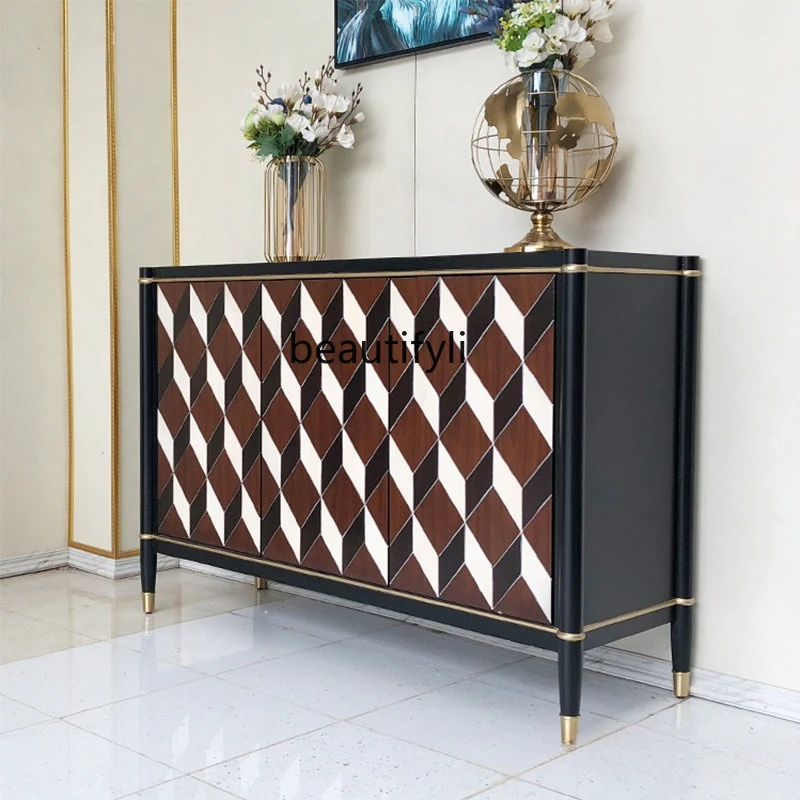 

All solid wood three-door shoe cabinet entrance, Nordic decorative cabinet light luxury living room, dining side cabinet