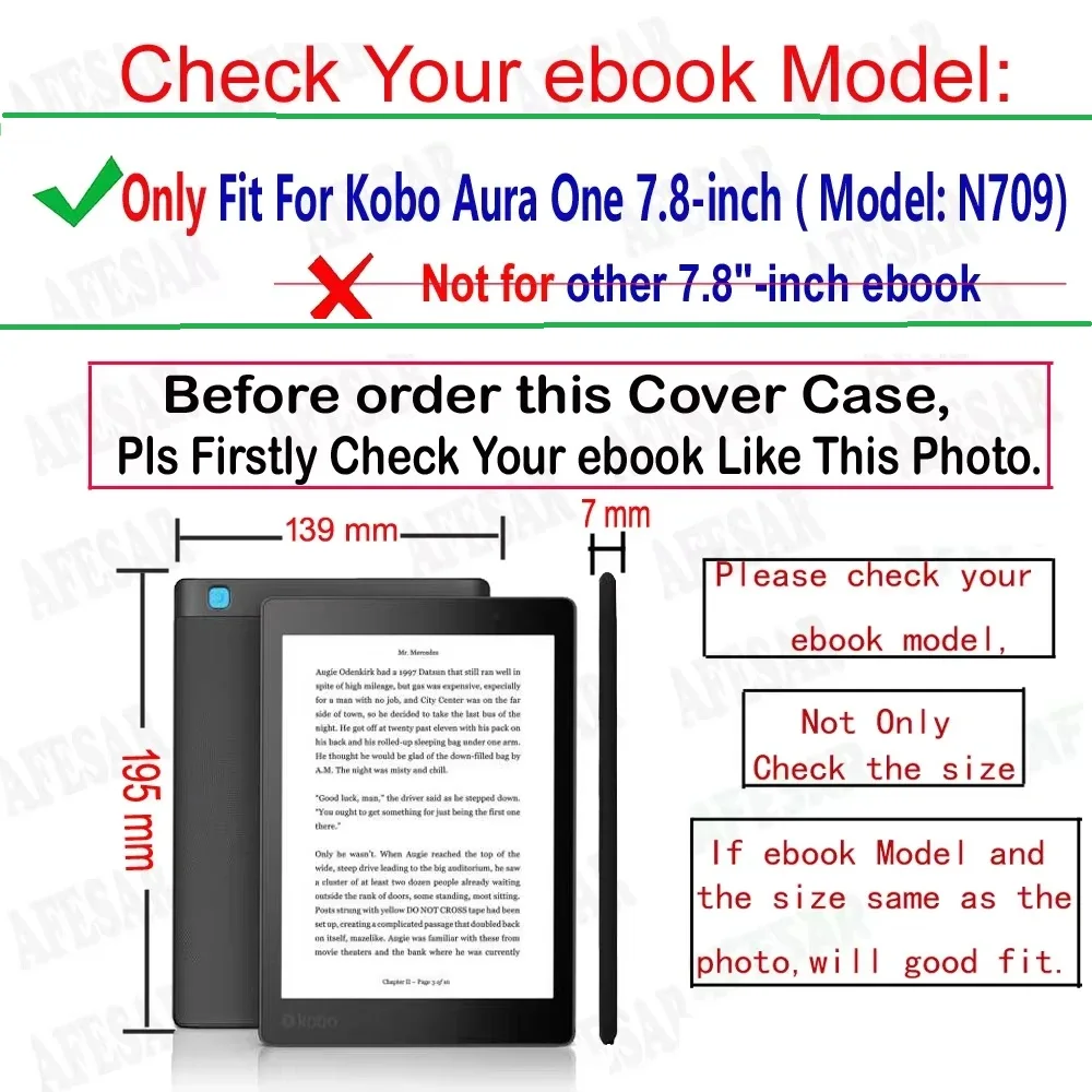 Case for Kobo Aura One 7.8 INCH (Model:N709) E-Book Case, Full Coverage Ultra Slim Leather Cover Case with Folding Cover Rugged