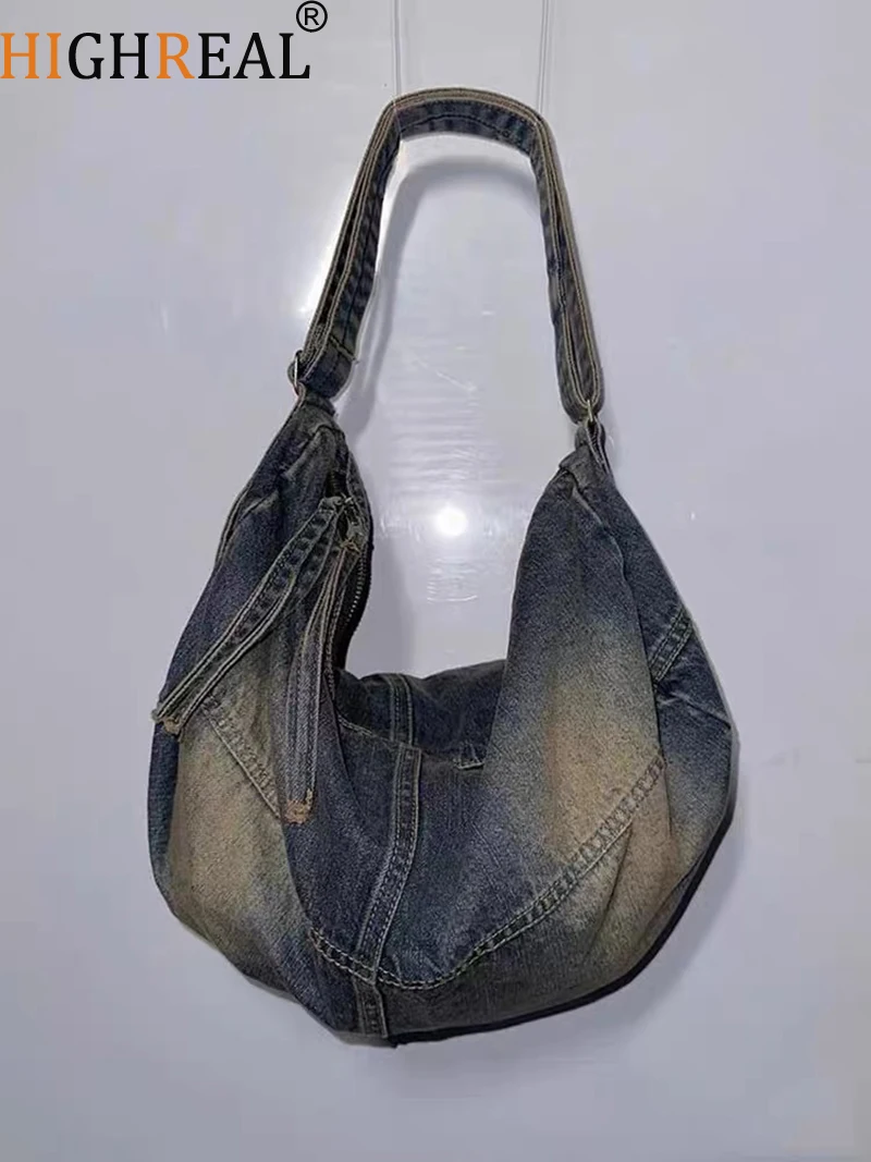 

Denim Vintage Messenger Bag Retro Jeans Tote Bag Large Capacity Women Casual Satchel Bag Fashion Shoulder Bag New Handbag