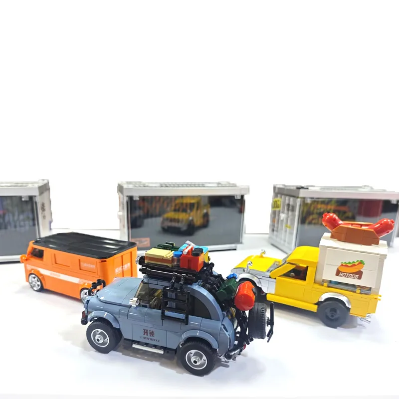 

PB8857 Roadside Rescue Car MOC Building Block with Display Case PB8858/PB8859 Assembled Food Vehicle Toy Model Small Bricks Gift