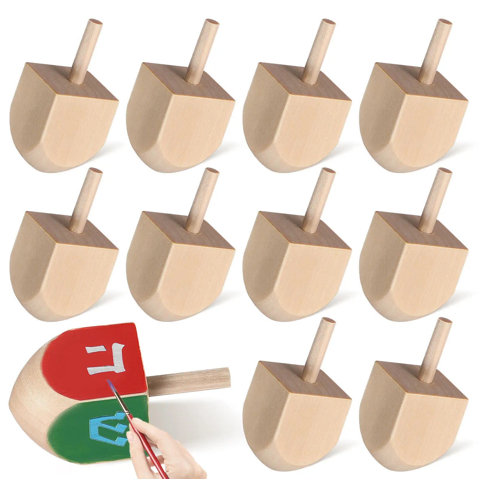 20pcs Hanukkah Wooden Dreidel 1.61X0.71 Inch Unfinished Natural Diy Craft Spinning Top For Festival Decor Small Dreidels