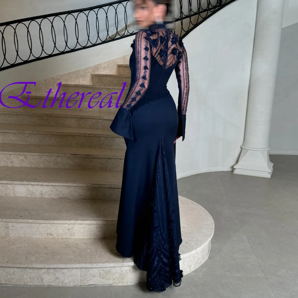 

Customized Exquisite High Collar Evening Dress High Quality Satin Prom Dresses Delicate Flowers Special Occasion Gowns