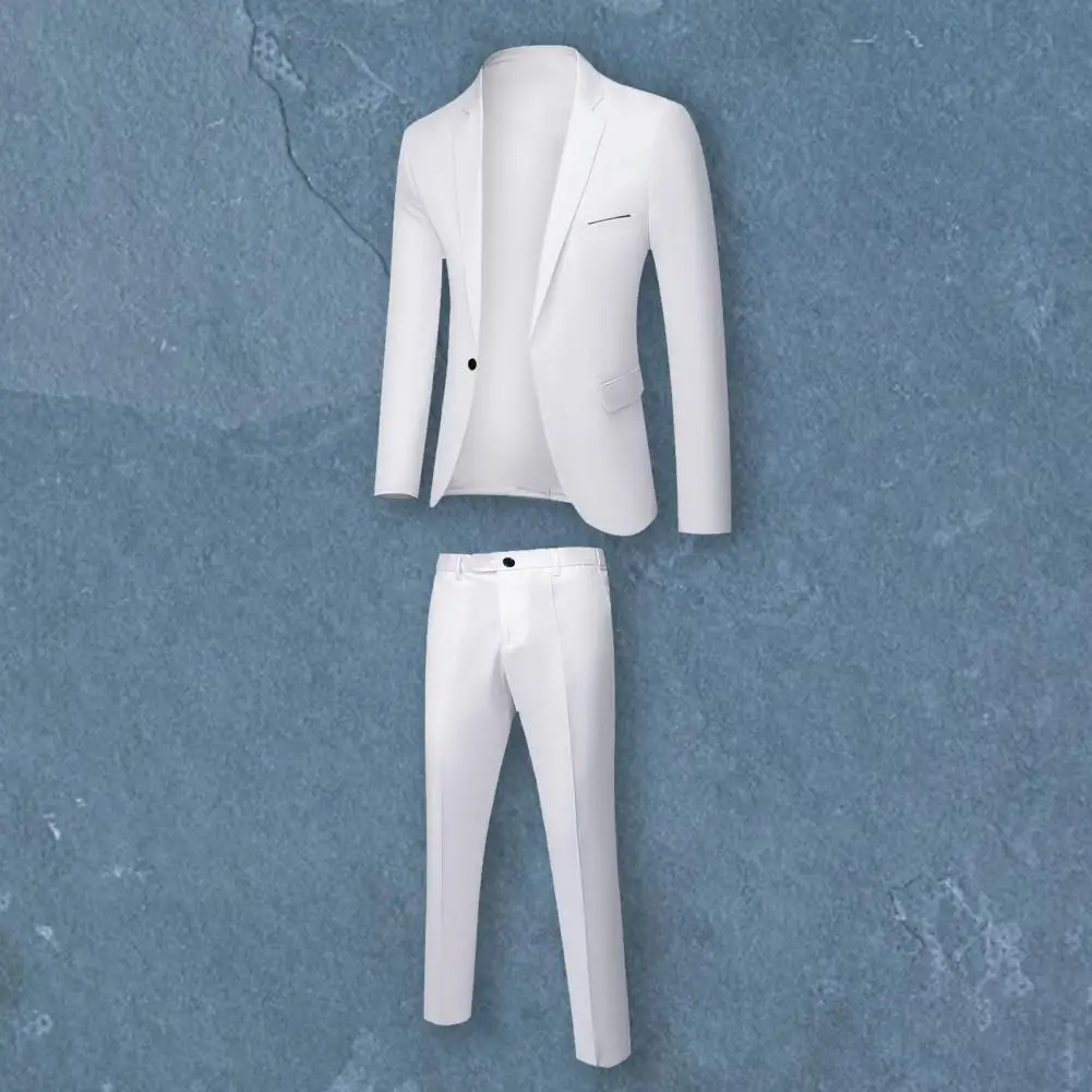 2Pcs/Set Groom Suit Pure Color Wedding Blazer Pant Set Slim Men Formal Business Dress Suit Long Sleeve Male Prom Suit for Banque