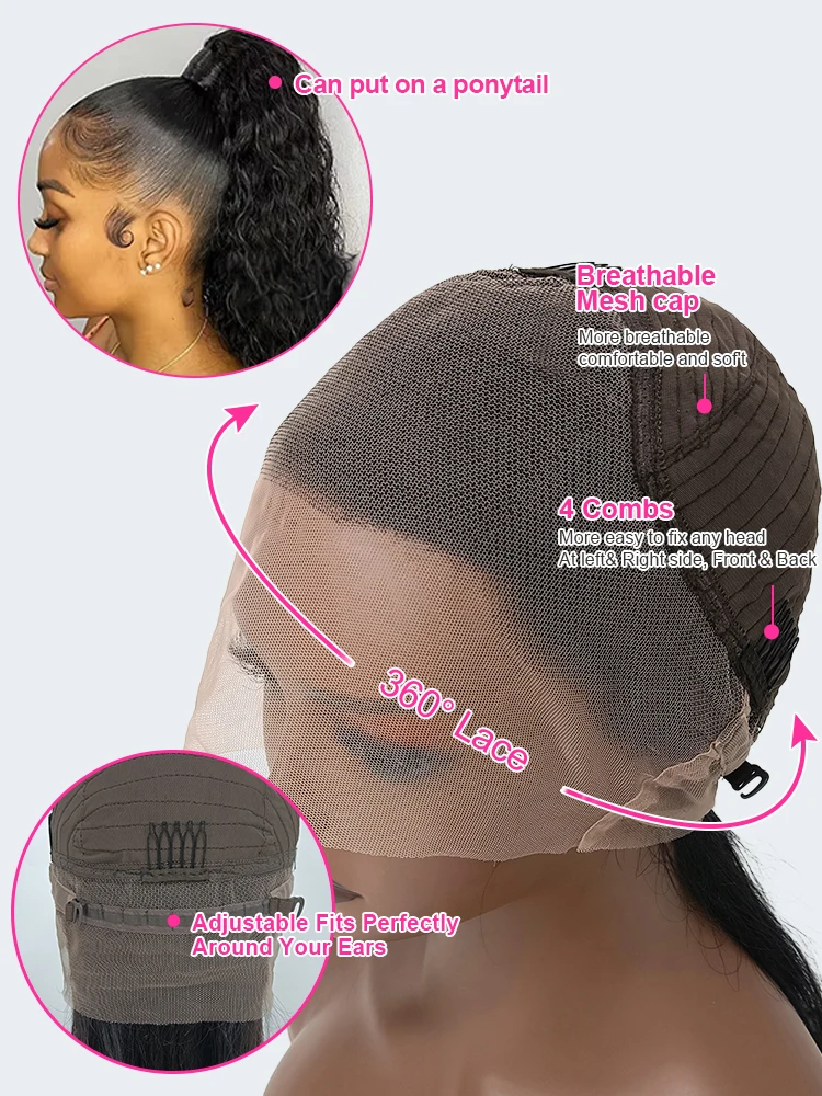 100% شعر بشري مجعد الباروكات 360 HD شعر مستعار دانتيل شعر الإنسان قبل قطعها 30 40 بوصة فضفاض موجة عميقة الباروكات الأمامية للبيع ذيل حصان عالي #6