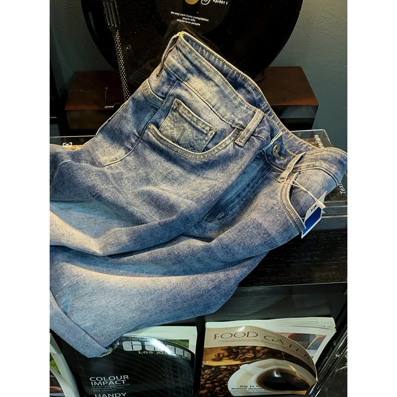 Pantaloncini estivi da uomo di fascia alta stampa moda uomo Denim a gamba dritta quinto pantalone 2024nuovi pantaloni Capri elasticizzati