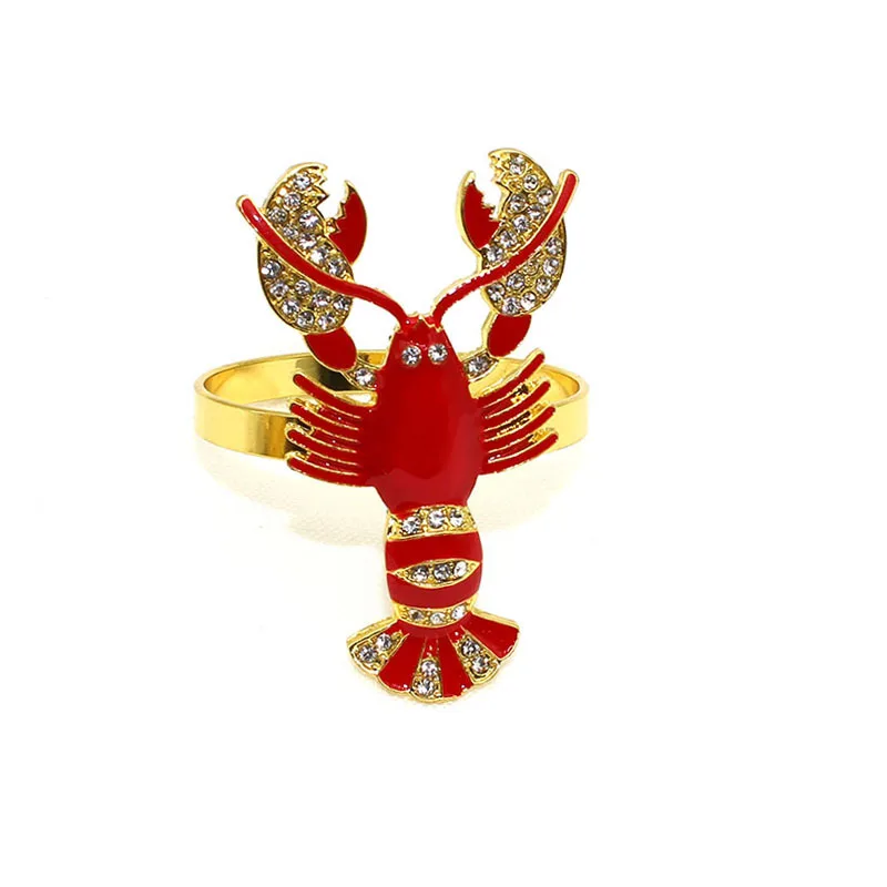 

6pcs/lot Red Crayfish Napkin Ring Gold Mouth Cloth Western Restaurant Table Decoration Napkin Ring