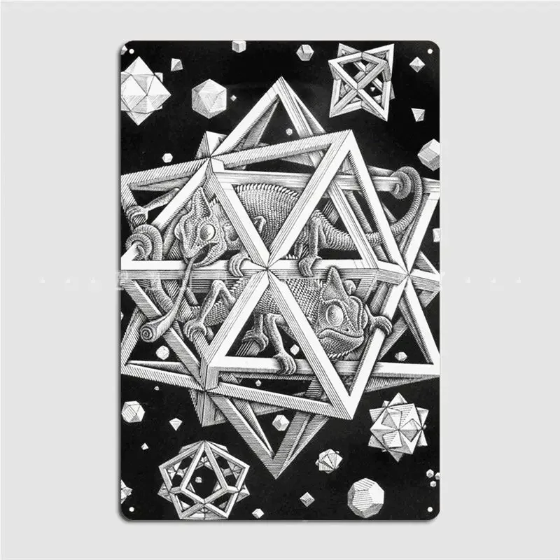 Mc Escher Halftone Metal Plaque Poster Cinema Living Room Kitchen Create Plaques Tin Sign Poster