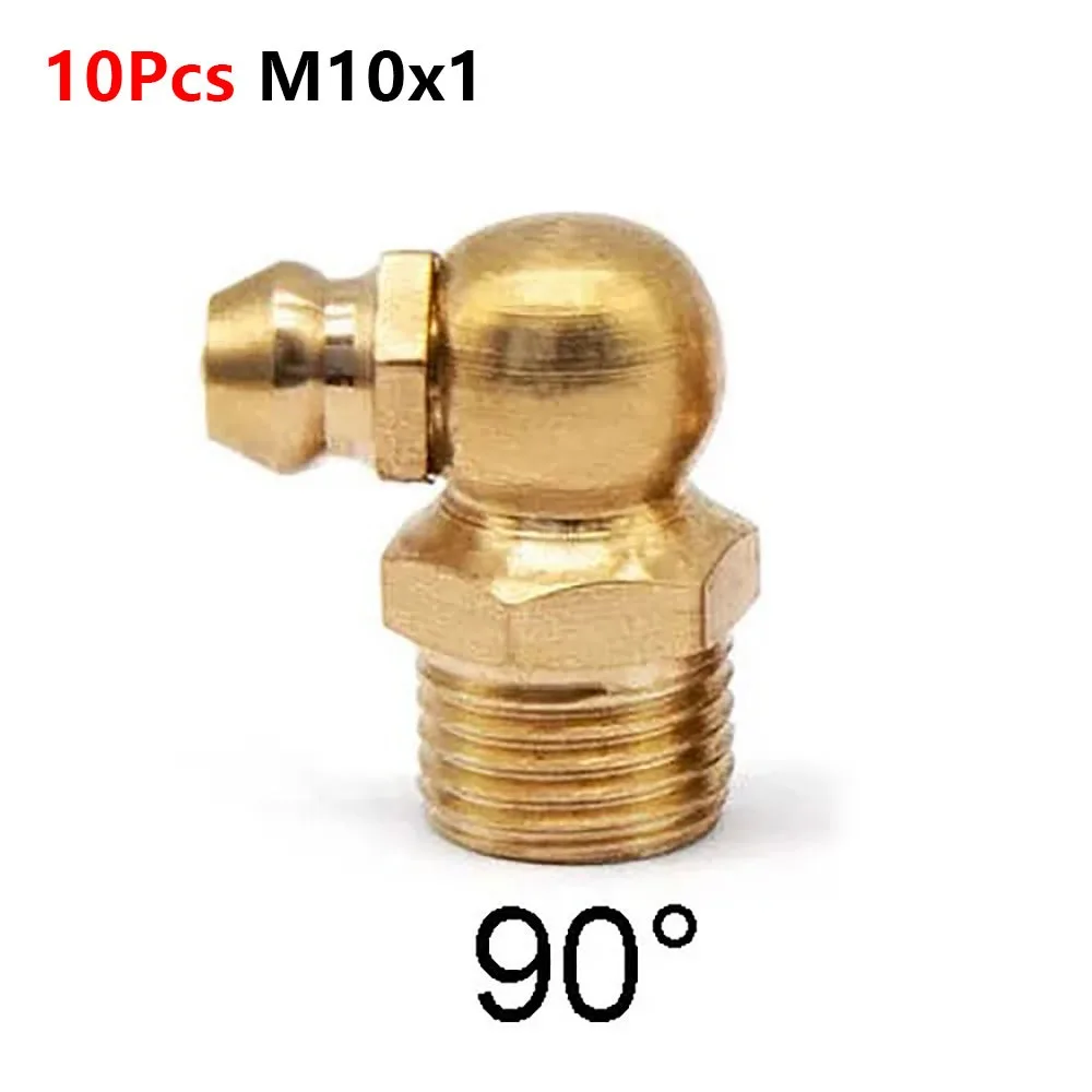 10Pcs M4-M20 Brass Grease Nipple Straight 45 Degree 90 Degree Brass Grease Zerk Nipple Flat Smooth Mouth Thread Fitting