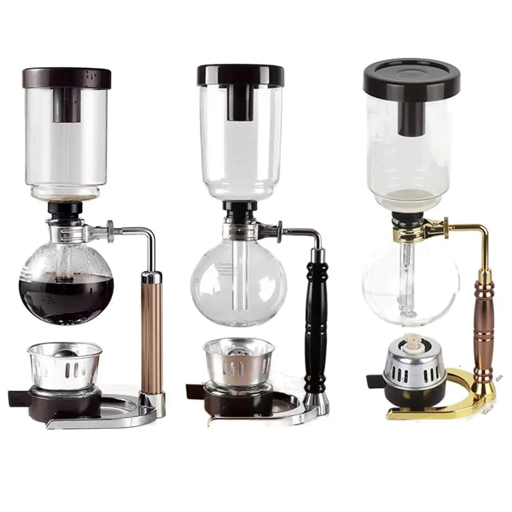 Vintage Filtered Siphon Coffee Maker Durable Glass 3/5 Cups Vacuum Coffee Brewer Borosilicate Glass Burner Coffee Pot Friends