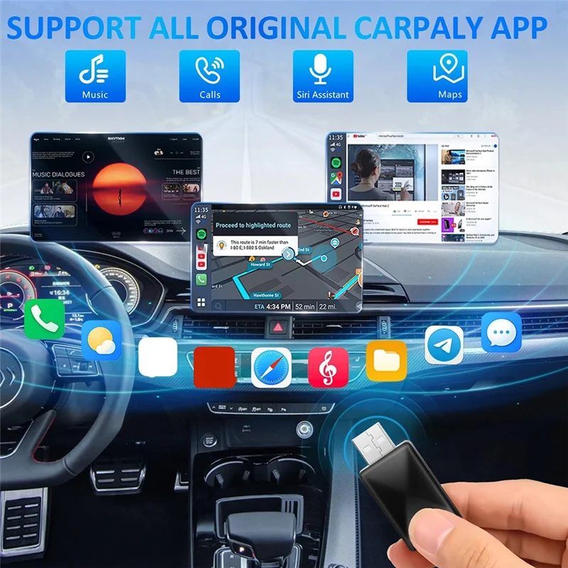 【A17Z】Convert Wired To Wireless Carplay Dongle Plug & Play,Bluetooth Carplay Wireless Adapter For Iphone IOS 12+ / Android 11+