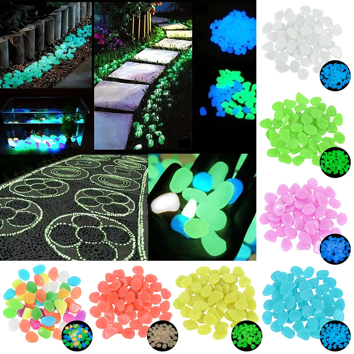 50/100Pcs Luminous Stones Garden Pebbles Glowing Decor Aquarium Gravel Sand Colorful Yard Sidewalk Fish Tank Flower Pot Supplies