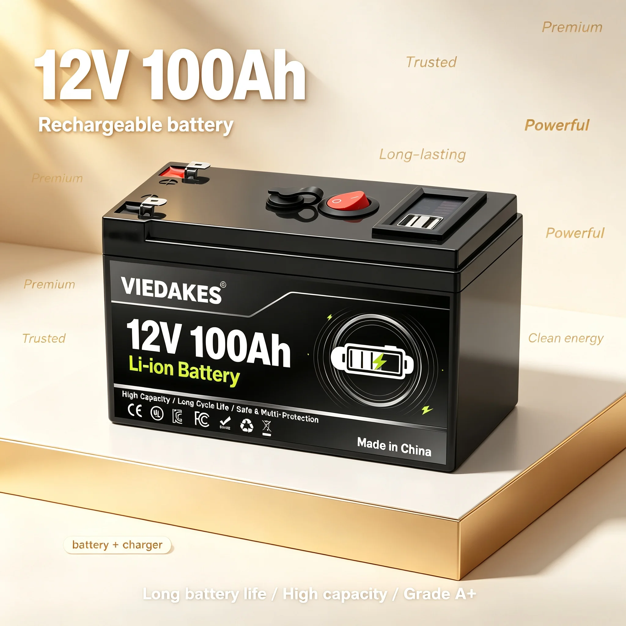New 12V battery 100Ah 21700 Lithium Rechargeable Battery Pack for Sprayer Kids Electric Toy Car motorcycle camping+3A Charger