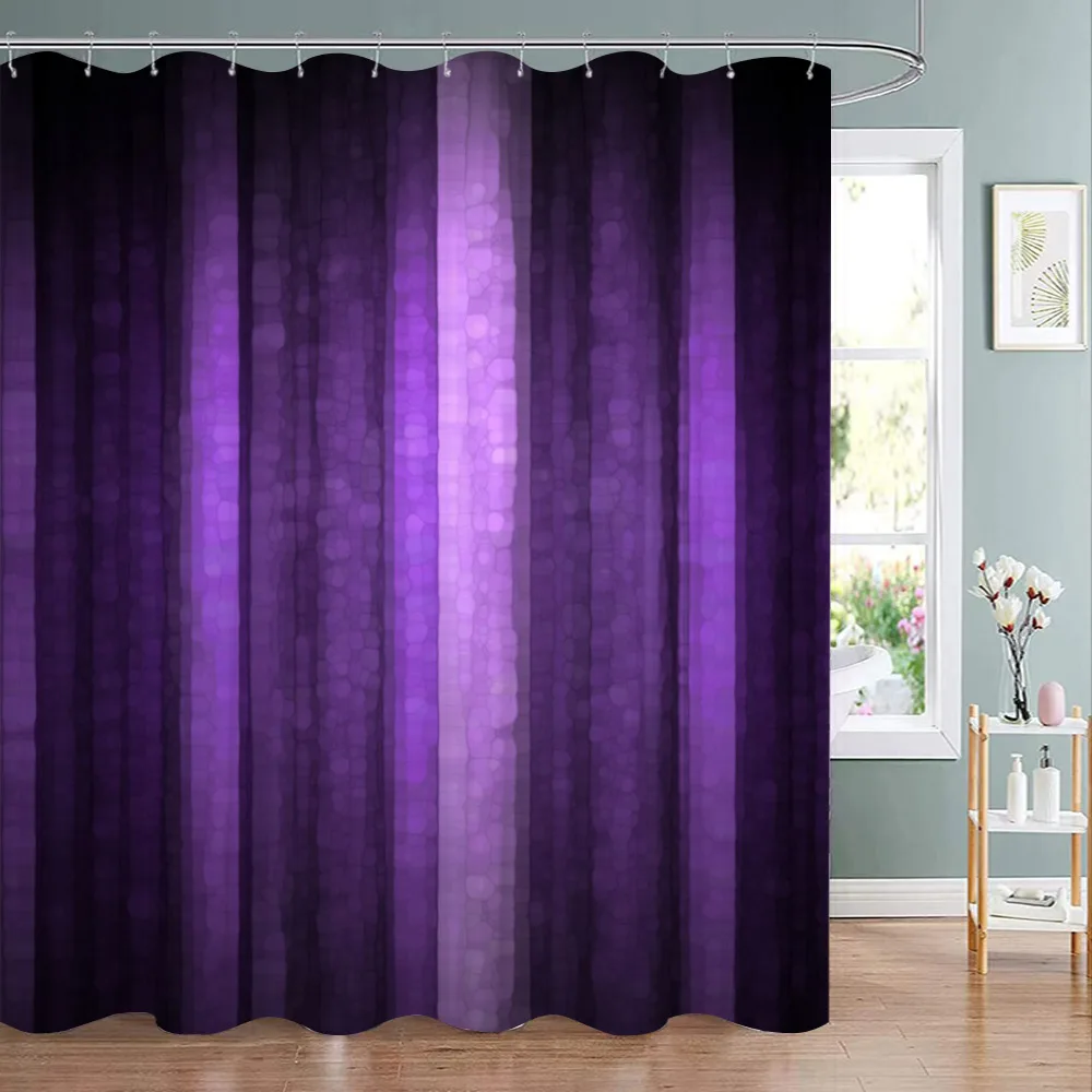 Purple Striped Shower Curtain Abstract Mosaic Glass Texture Dark Stripe Bath Curtains Modern Elegant Neon Purple Bathroom Decor